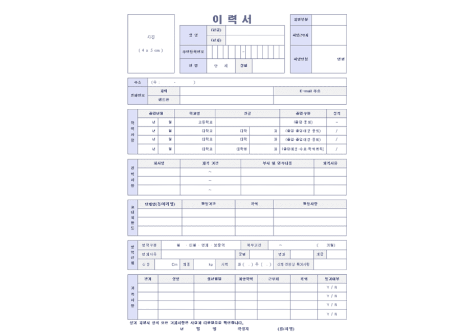 아르바이트 이력서 양식 PDF HWP 워드 무료 다운로드 및 경력 서식 쓰는법 작성 팁